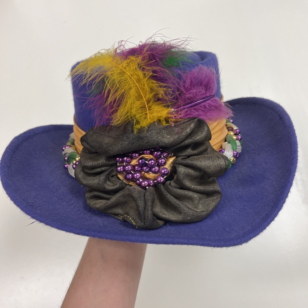 J R Palacios Enterprises Hat Cowboy Felt Mardi Gras Beads Feathers Mens Large